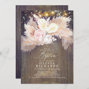 Invitation Pampas Grass rose Floral Rustique Baptême
