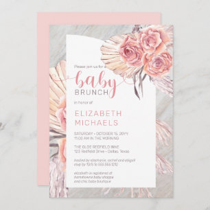 Invitation Pampas Grass  Rose Rose Blooms Fille Bébé Brunch d