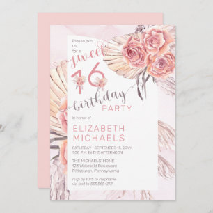 Invitation Pampas Grass  Rose Rose Blooms Sweet 16 Party