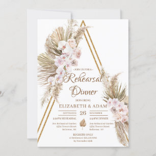 Invitation Pampas Grass séché Palm Blush Rose Gold Rehearsal