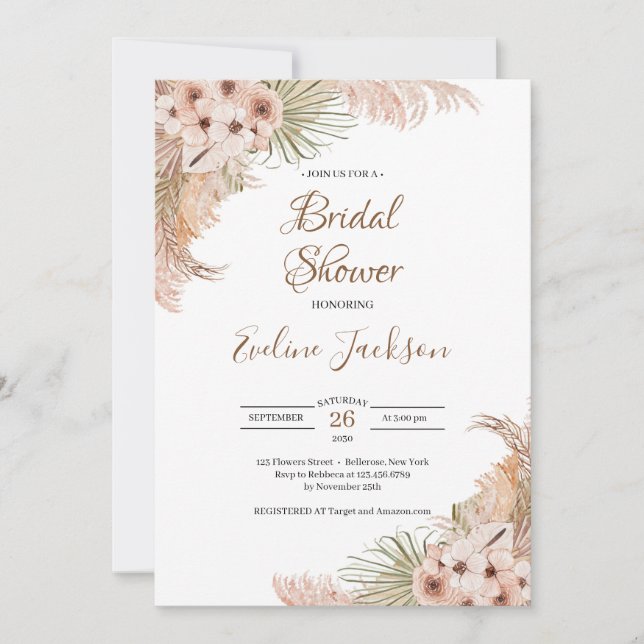 Invitation Pampas Grass séché Palm Dusty Rose Blush Orchid (Devant)