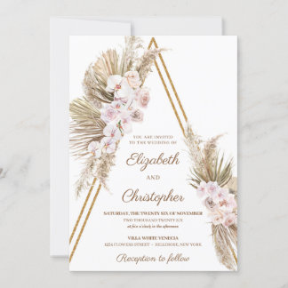 Invitation Pampas Grass séché Palm Dusty Rose Mariage orchidé