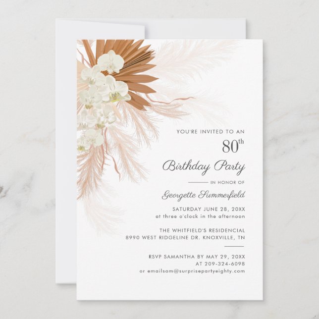 Invitation Pampas Grass Terracotta 80e fête d'anniversaire (Devant)