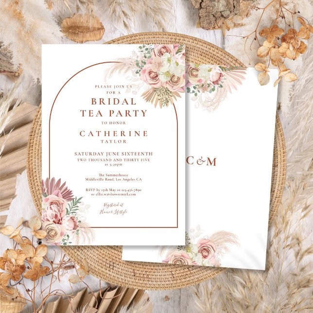 Invitation Pampas Grass Terracotta Arch Tea Party (Pampas Grass Terracotta Arch Bridal Tea Party Invitation)