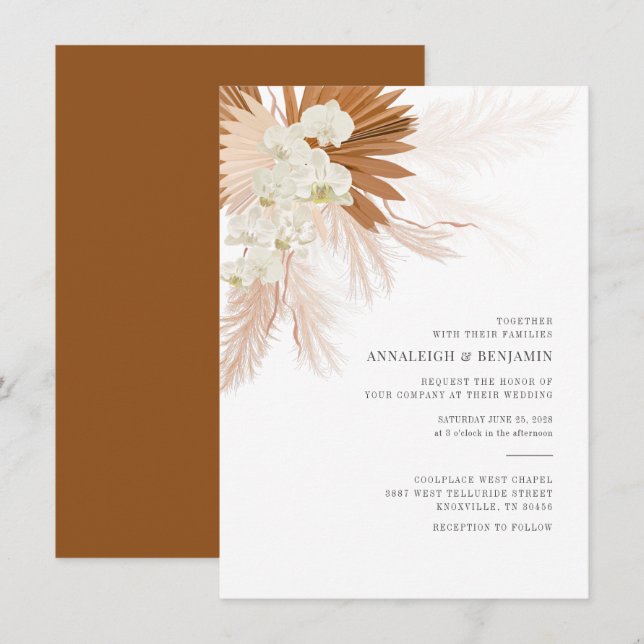 Invitation Pampas Grass Terracotta Botanique Mariage moderne (Devant / Derrière)