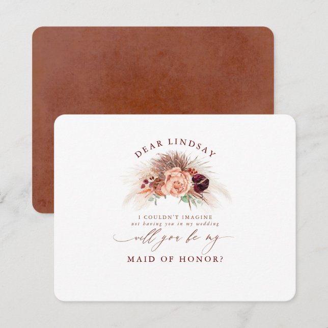 Invitation Pampas Grass Terracotta Bridesmaid Proposition Inv (Devant / Derrière)