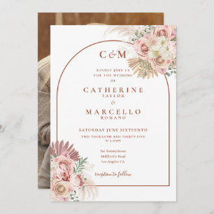Invitation Pampas Grass Terracotta Monogramme Mariage photo