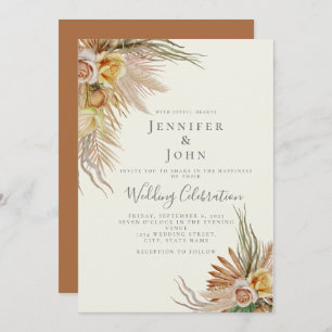 Invitation Pampas Grass Terracotta Roses Floral Boho Mariage