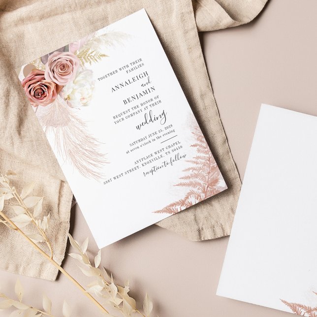 Invitation Pampas Grass Terracotta Tan Floral Blush Mariage (Pampas Grass Script Wedding Invitation)