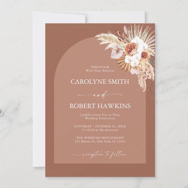Invitation Pampas Grass Terracotta Tout En Un Mariage (Devant)