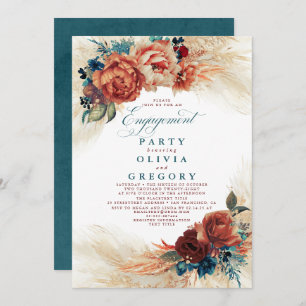 Invitation Pampas Grass Turquoise Bleu Terracotta