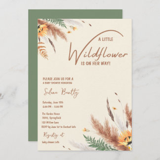 Invitation Pampas Grass Un Petit Fleur sauvage Baby Girl Douc