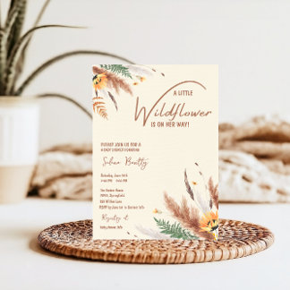 Invitation Pampas Grass Un Petit Fleur sauvage Baby Girl Douc