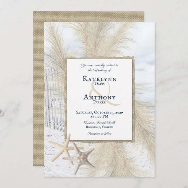 Invitation Pampas Grass Vintage Beach Wedding (Devant / Derrière)