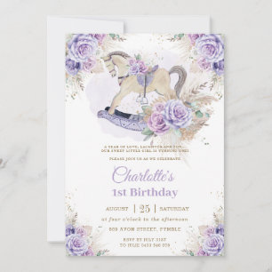 Invitation Pampas Grass violet Floral Rocse Horse Anniversair
