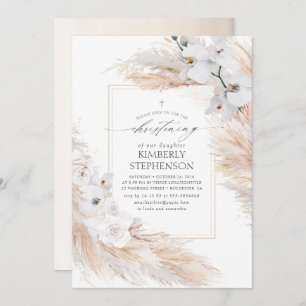 Invitation Pampas Grass White Orchids Tropical Christening