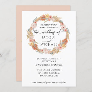 Invitation Pampas Grass Wreath Boho Tropical Rose Gold Floral
