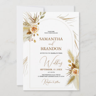 Invitation Pampas herbe aquarelle boho élégant mariage