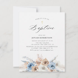 Invitation pampas herbe bleu poussiéreux fleurs baptême
