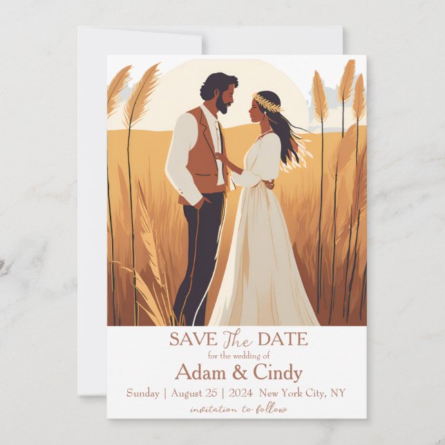 Invitation pampas herbe boho sauver les dates (Devant)