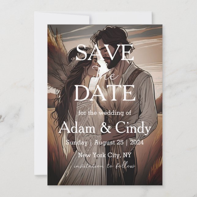 Invitation pampas herbe boho sauver les dates (Devant)