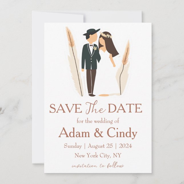 Invitation pampas herbe boho sauver les dates (Devant)