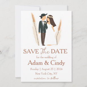 Invitation pampas herbe boho sauver les dates