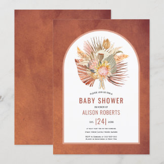 Invitation Pampas herbe et palmier baby shower en terre cuite