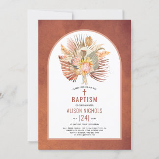 Invitation Pampas herbe et palmier terre cuite baptême