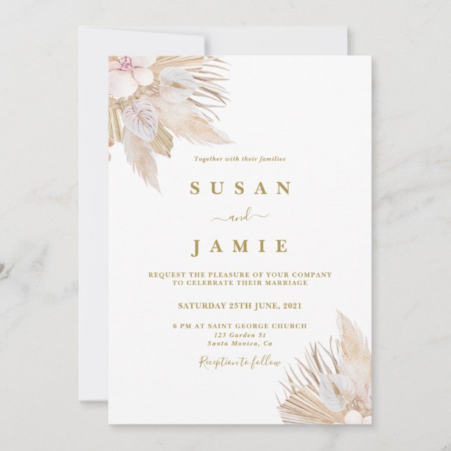 Invitation Pampas herbe mariage aquarelle (Devant)