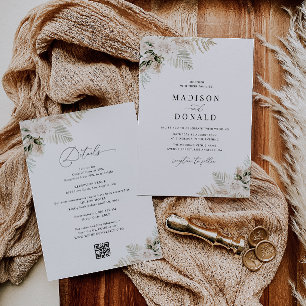Invitation Pampas herbe sauge vert mariage
