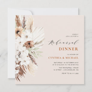 Invitation  pampas herbe terre cuite boho dîner de répétition