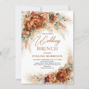 Invitation Pampas mariage brunch aux fleurs de rouille orange