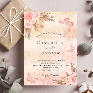Invitation Pampas mariage herbe rose or papillon luxe papillo