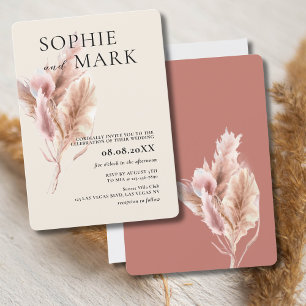 Invitation Pampas minimaliste Grass Rustique Boho Mauve rose