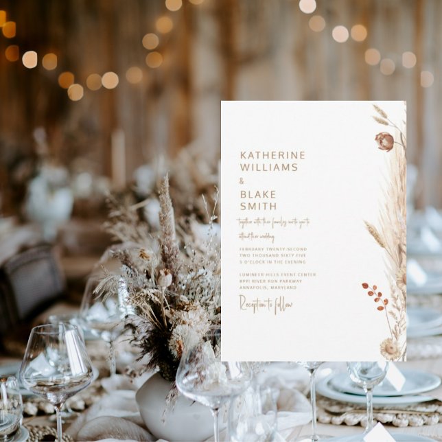 Invitation Pampas Moderne Avec Mariage Texte Or (Créateur téléchargé)