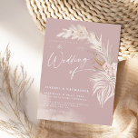 Invitation Pampas moderne Grass Blush Rose Floral Boho Mariag<br><div class="desc">Un design moderne en herbe de pampas boho,  floral bohème avec un script de calligraphie mince sur un arrière - plan rose blush. Customisez facilement à vos informations personnelles pour créer un faire-part de mariage étonnant.</div>