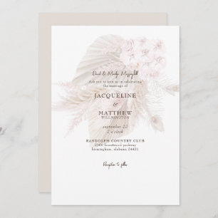 Invitation Pampas Muet Rose Floral Bride Parents Mariage