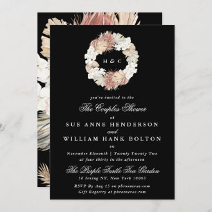 Invitation Pampas Noir Monogramme Floral Couples Wreath Douch