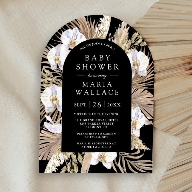 Invitation Pampas Orchidée Blanche Arches Noires Baby Shower (Créateur téléchargé)