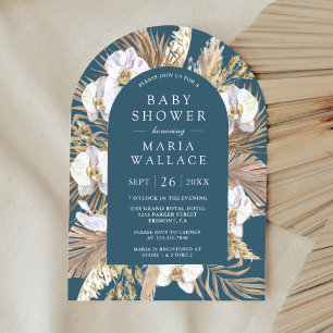 Invitation Pampas Orchidée blanche Dusty Baby shower d'arc bl