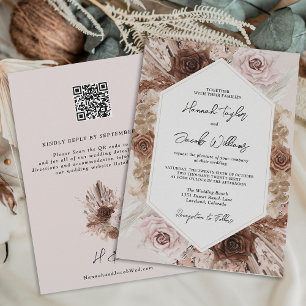 Invitation Pampas Pampas Passe rose noir Code QR RSVP Mariage
