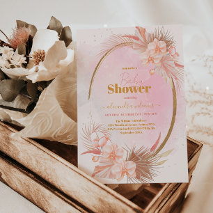 Invitation Pampas Pampas Pâtes Rose Baby shower fille