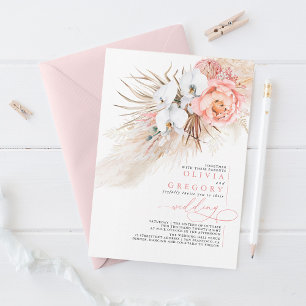 Invitation Pampas rose doux Mariage Tropical