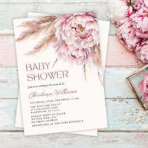 Invitation Pampas Rose Floral Baby shower Floral Grass