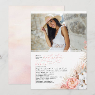 Invitation Pampas rose Floral Graduation Photo