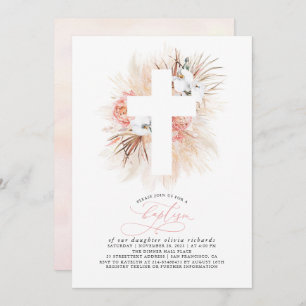 Invitation Pampas rose Floral Grass Moderne Girls Baptême
