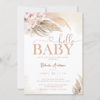 Invitation Pampas rose Grass Boho Bonjour bébé Baby shower fi