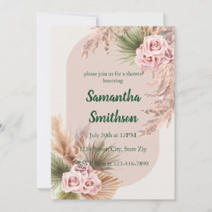 Invitation Pampas roses et Fleurs