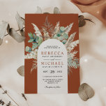 Invitation Pampas Rustique Eucalyptus Arch Terracotta Mariage<br><div class="desc">Éblouissez vos invités avec cet élégant invitation de mariage avec de beaux feuilles d'eucalyptus et de l'herbe de pampas. Ajoutez simplement les détails de votre événement sur ce modèle facile à utiliser pour en faire une invitation unique.</div>